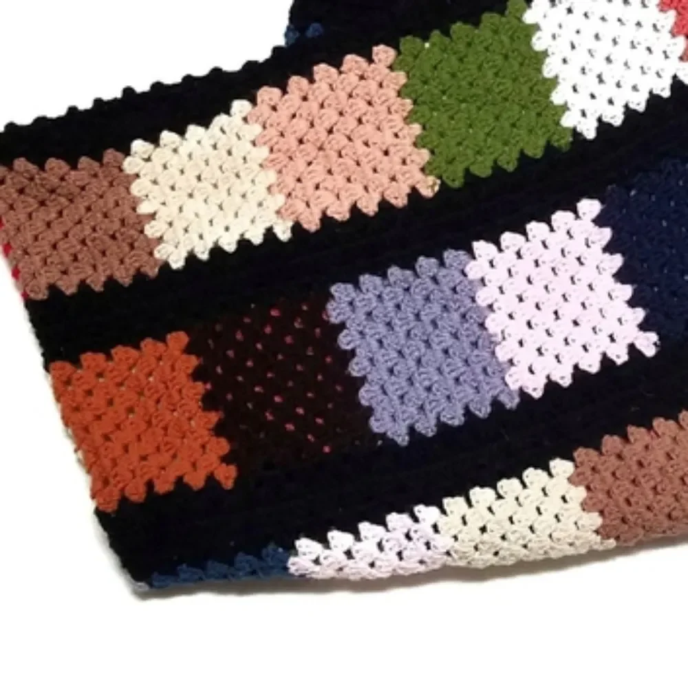 VINTAGE Multicolor Granny Square Crochet Afghan